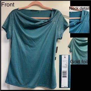 Drape neck top with shimmer effect